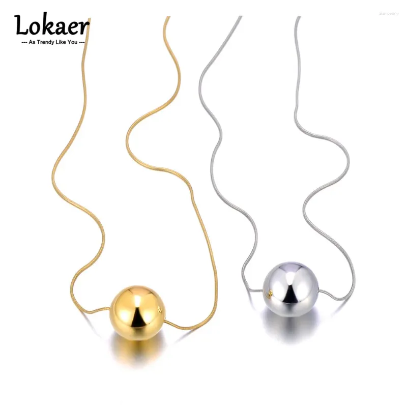 Chains Lokaer Fashion 18mm Big Ball Pendant Necklace For Women 316L Stainless Steel Link Chain Gold Plated Ladies Choker Jewelry N23045