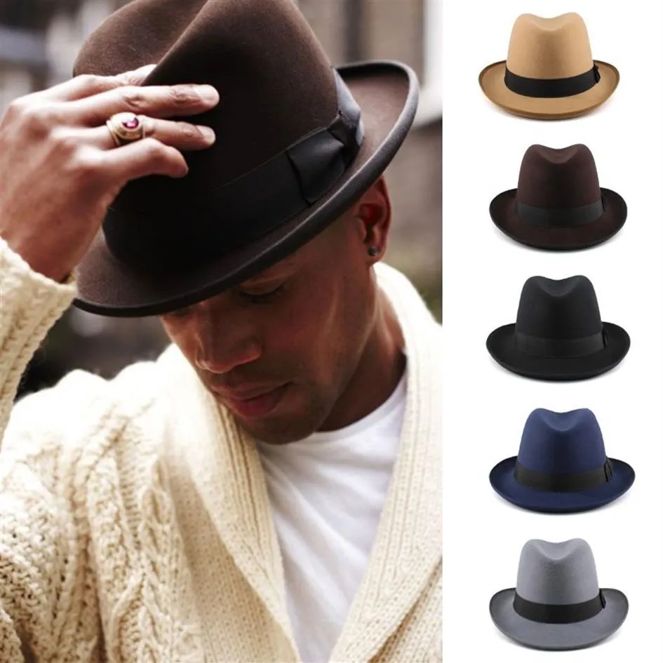 Men Women Wool Blend Classical Homburg Hats Bowtie Band Fedora Caps Trilby Sunhat Jazz Winter Warm Adjustable Size M-L277E