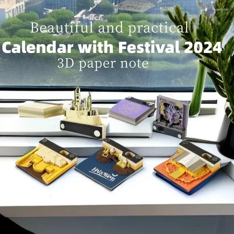 Estatuetas decorativas 2024 exclusivo 3d papel calendário bloco de notas terra bloco de notas bonito presente decoração de mesa