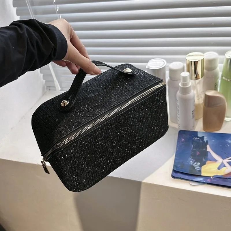 Borse per cosmetici Custodia in PU da donna Custodia multifunzionale per trucco di grande capacità con borsa per organizer da toilette con strass con cerniera