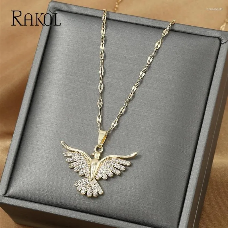 Pendant Necklaces RAKOL 316L Stainless Steel Phoenix Eagle Necklace For Women 2024 Trend Sweater Chain Jewelry Girl Party