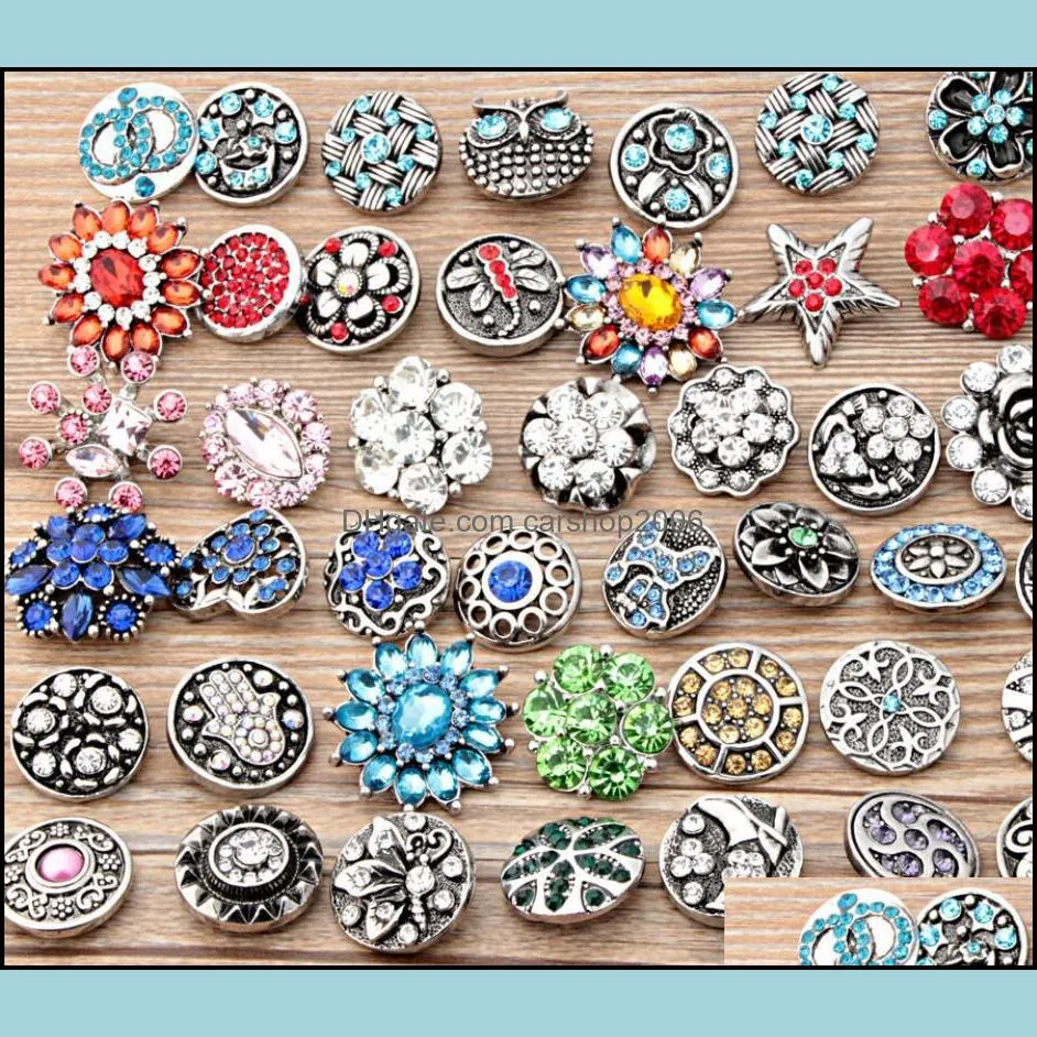 Charm armband grossist 100 st/lot bk lot mix stilar ingefära mode 18mm metall strass diy snaps knapp snap smycken helt ny d otbs1