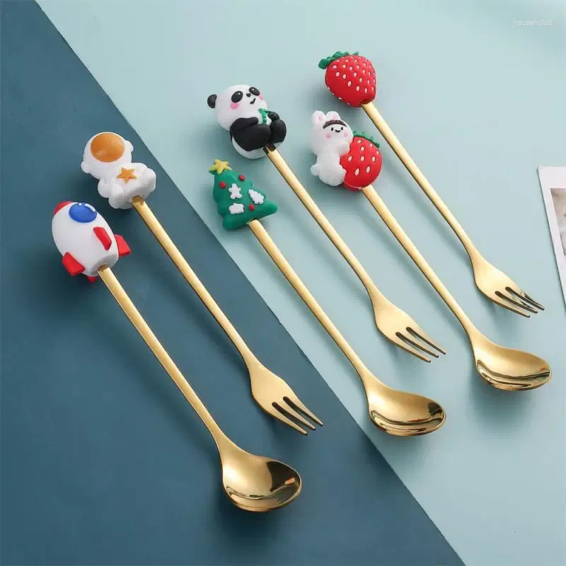 Spoons Stainless Steel Dessert Spoon Cartoon Cute Coffee Summer Small Ice Cream Fruit Forks Kitchen Tools