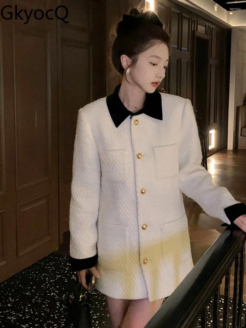 Casual Dresses Gkyocq Korean Fashion Women Dress Celebrity Color Collision Tweed Jacket Fall White Senior Sense liten doft
