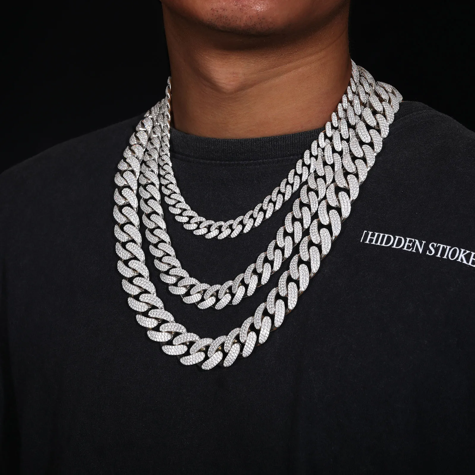 Bubbles Miami Cuban Link Chain 10 mm de large 2 Row Diamond Diamond Iced Chain Collier Rappeur Hip Hop Chaînes pour hommes Choker 18K Bijoux en or Femme Moissanite Chaîne Cadeau