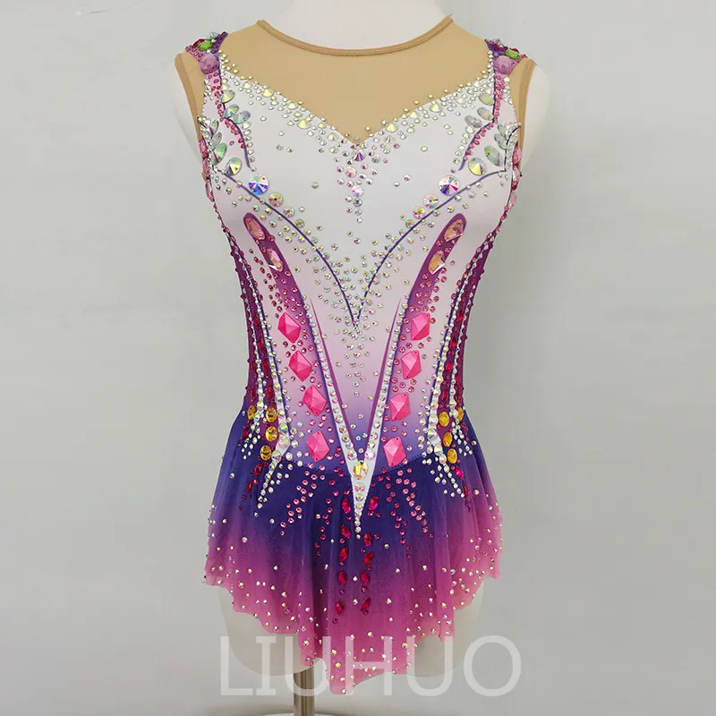 Liuhuo Customize Colors Rhythmic Gymnastics Leotards 여자 여자 경쟁 예술 체조 공연 착용 수정 품질의 신축성 핑크