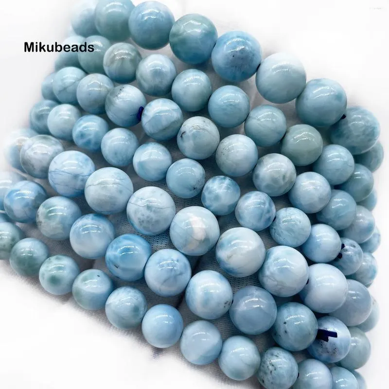 Свободные драгоценные камни, оптовая продажа, натуральные 8 мм Ларимар, гладкие круглые бусины для изготовления ювелирных изделий, браслеты «сделай сам», ожерелье Mikubeads