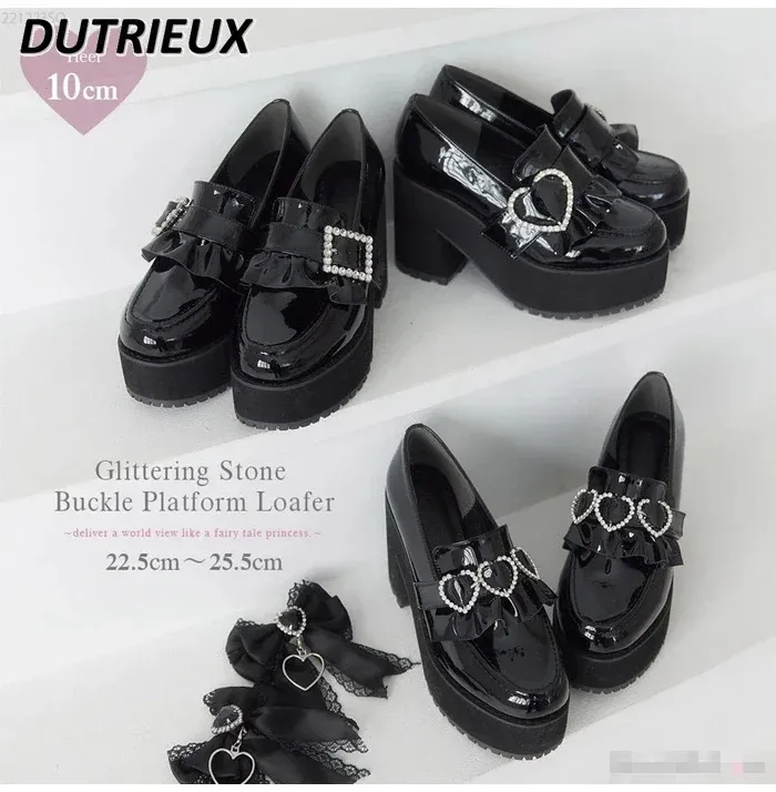 Sommer Herbst Damenschuhe Japanische Lolita Schuhe Strass Pumps für Damen Quadratische Schnalle Herz Schnalle Ferse Plattform 240118