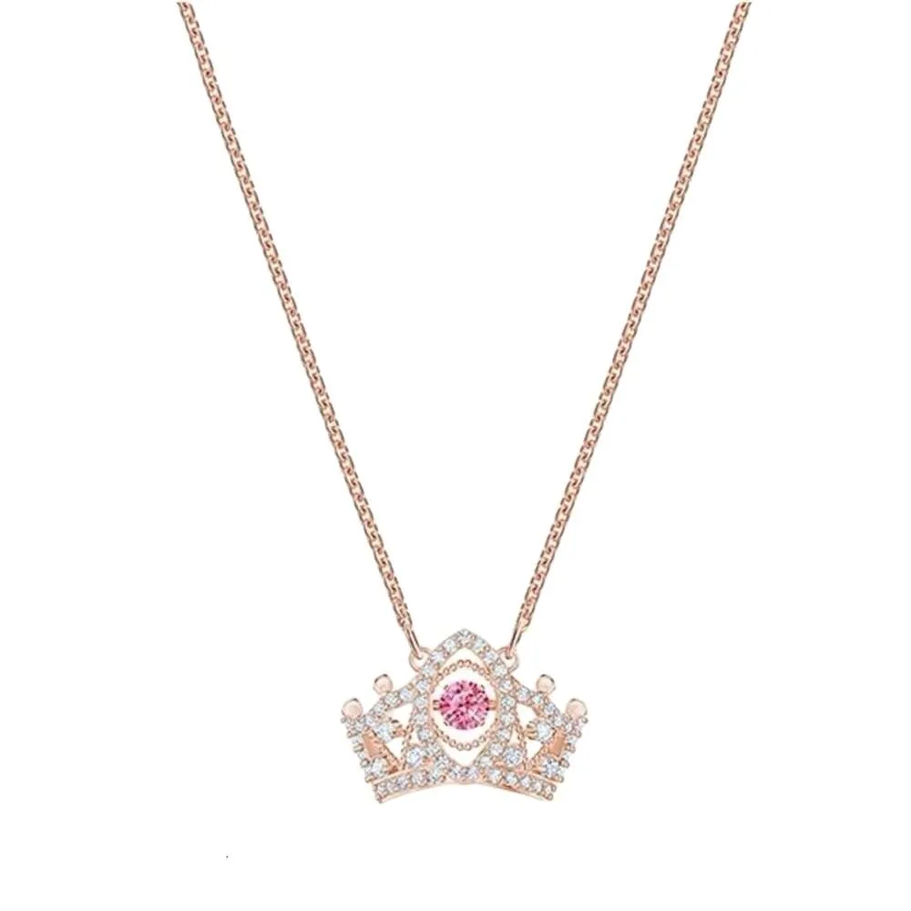Swarovski halsband designer kvinnor original kvalitet s925 kvinnor glittrande diamant krona dynamisk halsband med hoppande hjärtlås ben kedja gåva