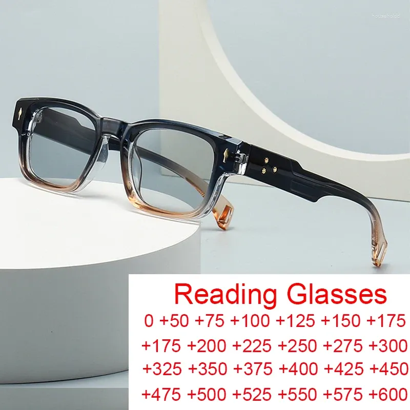 Lunettes de soleil rétro carrées lunettes de lecture femmes marque de mode designer anti lumière bleue cadres UV400 hommes rivets dégradé lunettes 2