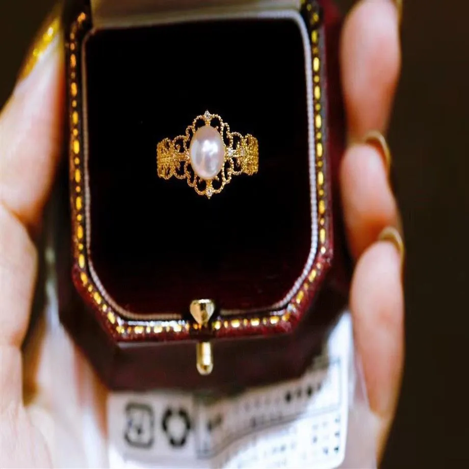 2209013003 Ювелирное кольцо Diaomondbox 6-7 мм с жемчугом au750, желтое золото, серебро 925 пробы, регулируемое кружево, королевский винтаж sty267F