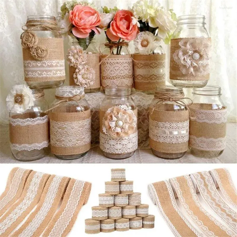 Party Decoration 2M Natural Jute Burlap Ribbon Rustic Wedding Vintage Twine Lace Rope DIY & Event Supplies