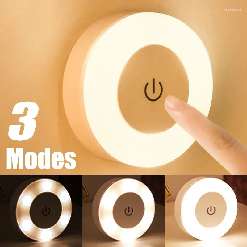 Luzes noturnas 3 modos LED Touch Dimming Base Magnética USB Carregamento Parede Redondo Sensor Portátil Lâmpada Corredor Quarto