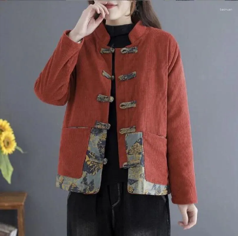 Ethnic Clothing Arrival Winter Chinese Classical Women Corduroy Cotton Coat Plush Thick Jacket Ladies Casual Long Sleeve Keep Warm Jackets