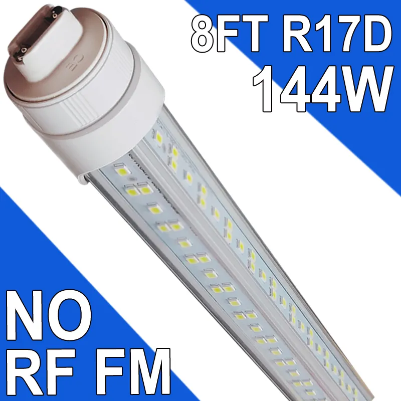 144W 8ft T8 LED 튜브 라이트 R17D베이스, 18000 루멘, 6500K 쿨 흰색, 120 볼트, R17D, 슈퍼마켓을위한 이중 엔드 파워 밸러스트 우회 실내, 홀 헛간 usastock