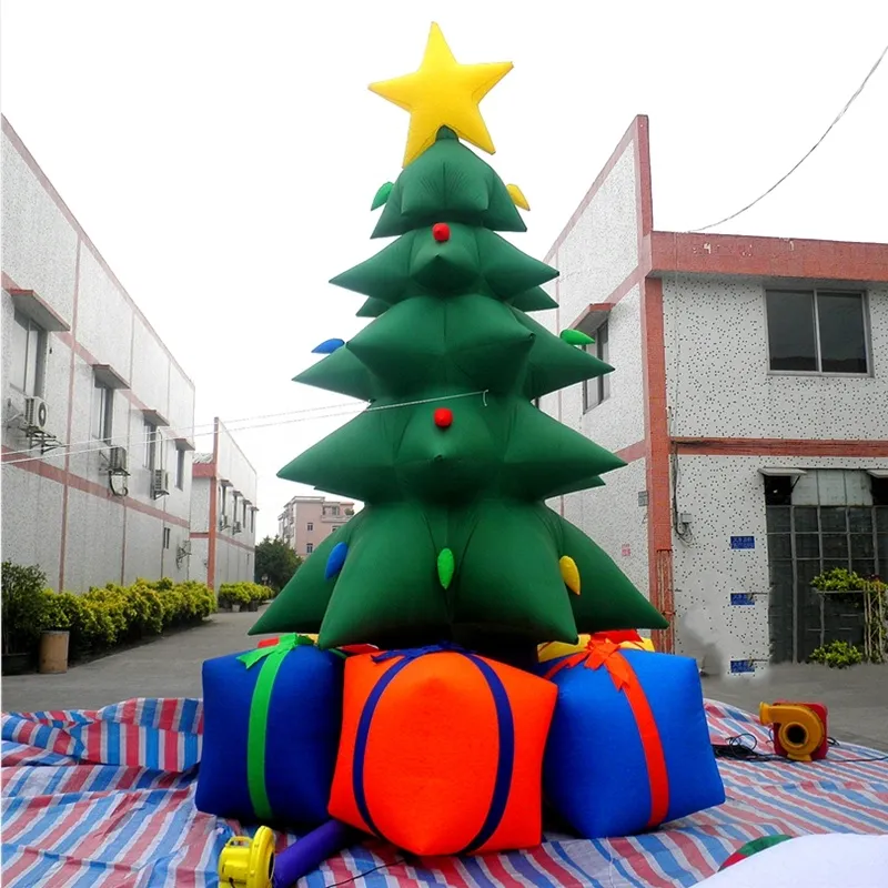 8mH (26 pés) Com soprador atacado Árvore de Natal verde inflável gigante ao ar livre com caixas de presente publicitárias para decoração de quintal, feriados e eventos de ano novo