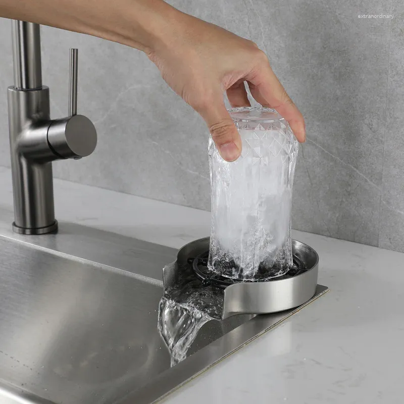 Grifos de cocina Lavadora de tazas Fregadero de agua de alta presión de acero inoxidable Lavado de verduras Lavabo Limpieza Tipo de prensa Grifo Enjuagador de vidrio