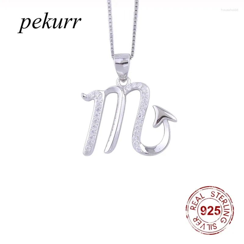 Hängen Pekurr 925 Sterling Silver Scorpio Zircon Horoskop Halsband för kvinnor Constellation Pendant Zodiac Sign Letter M Fina smycken