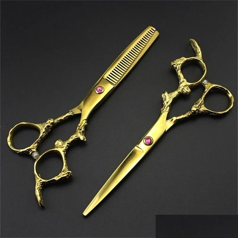 Forbici Cesoie Professionali Giappone 440C 6 Gold Dragon Taglio di capelli Diradamento Barbiere Taglio di capelli Taglio Parrucchiere 220 Goccia Deliv Dhl3W