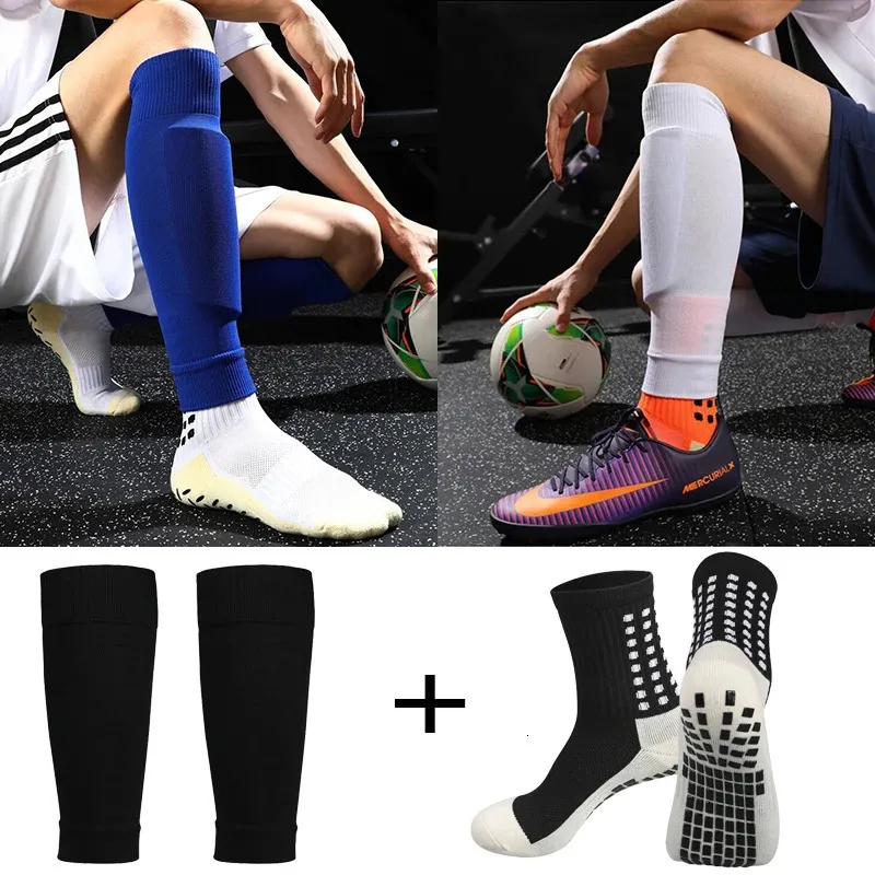 A Set Hight Elasticity Football Shin Guards Adults Kids Sports Legging Cover Outdoor Protection Gear Nop Slip Soccer Socks 240131