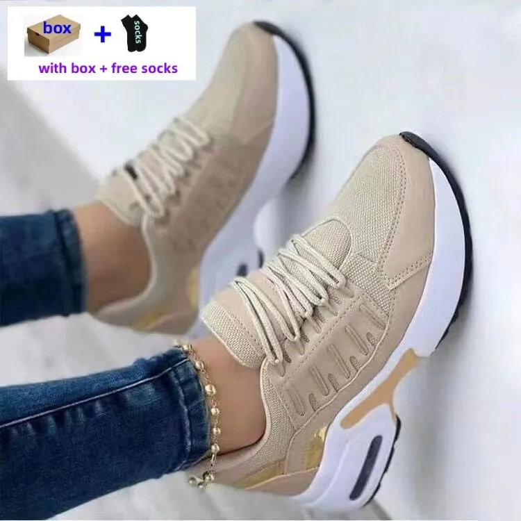 Big size Women's Platform Sneakers Breattable Fashion Leather Mesh vandringsskor för kvinnor Höjd Öka designerskor Sport Casual Woman Factory 211