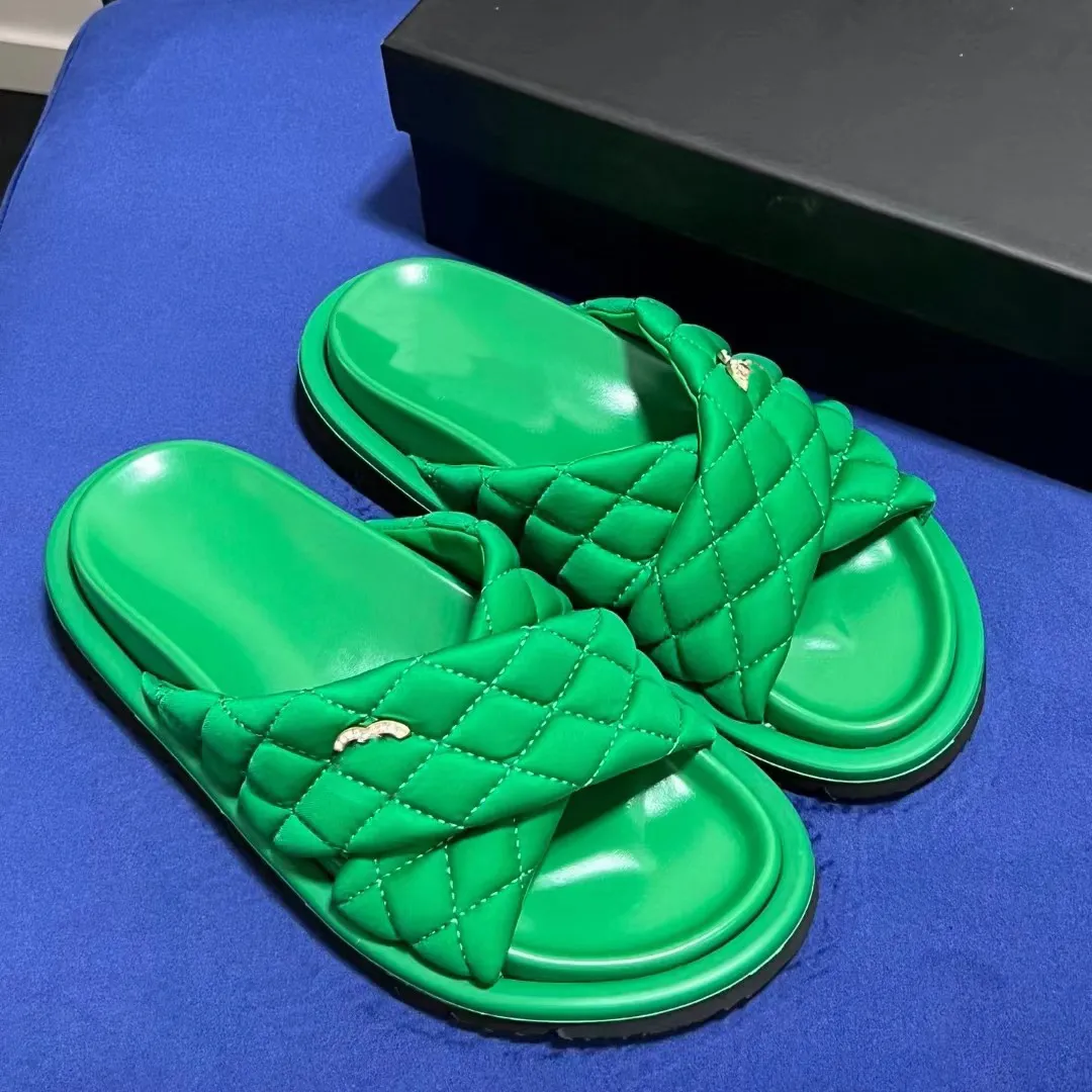 Slide Sandals Green Chanel Slides Chanel Online Green Slides