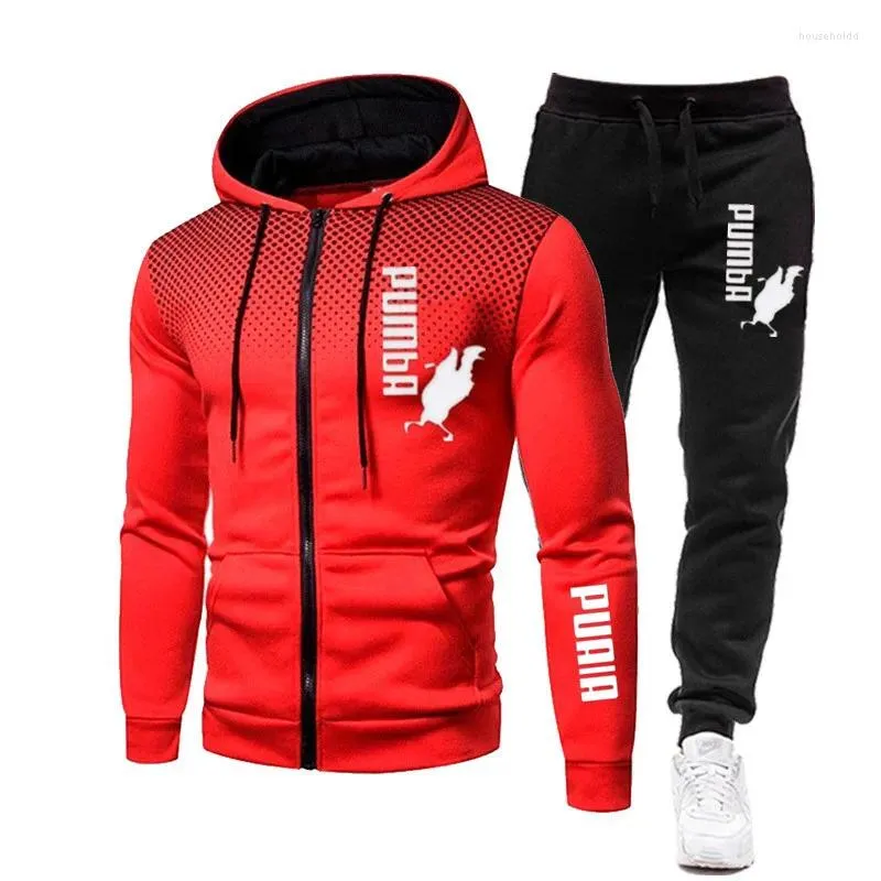 Men's Tracksuits High Quality Jacket Winter Clothing Sweatpants Casual Sportswear Set Printed Hoodie Sweatshirt Woolen Zipper