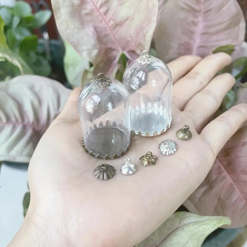 Bottles 100/200/300/500X 38x25mm Glass Bottle With Crown Base Cap Dome Dust Cover Vial Pendant Terrarium Jar For Plant Flower Vase