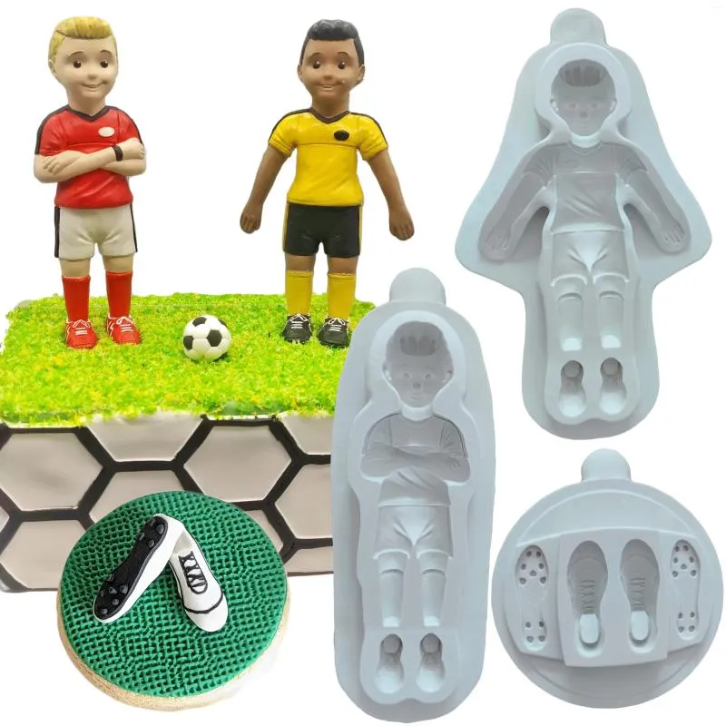 Moules de cuisson Footballeur et bottes de football Silicone Moule Fondant Gâteau Décoration Moule Argile Sugarcraft Cupcake Top Chocolat Outil