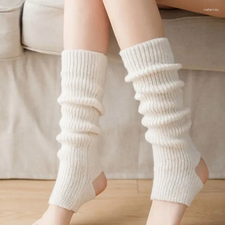 Women Socks Japanese Lolita Girl Leg Warmer Long Solid Color Knitted Foot Cover Autumn Winter Warm Heap