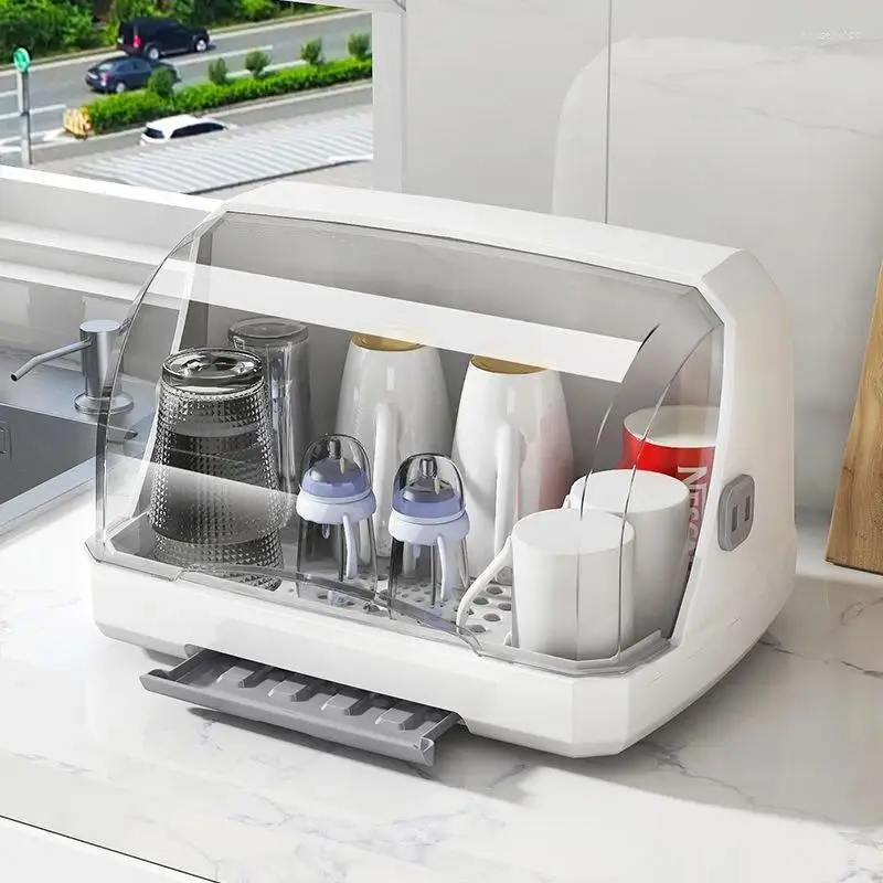 Kitchen Storage Cups And Dishes Box Draining Rack Multifunctional Insect-Resistant Desktop Bar Cabinet White Simple