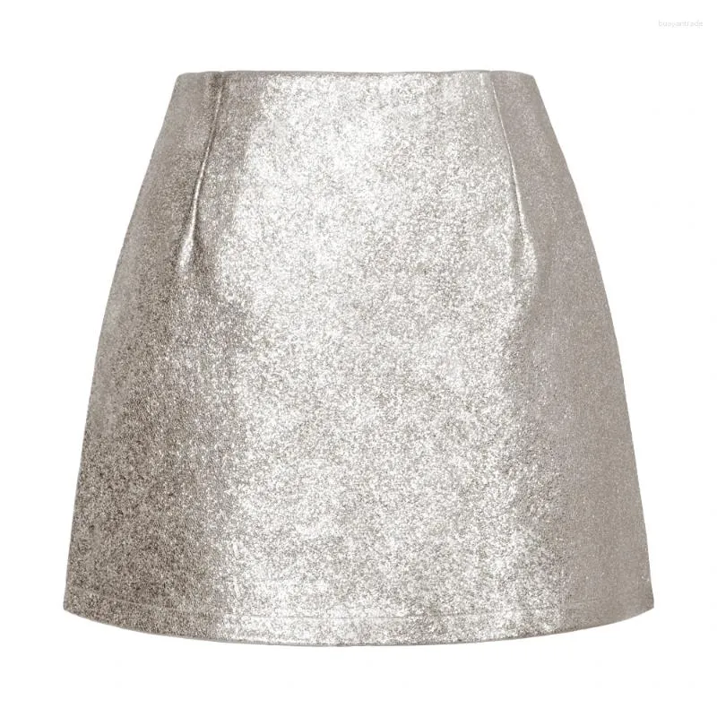 Skirts Girl's Mini Silver Black Golden Metallized A Line Skirt Y2K Women Korean High Waist Fashion Clothing TS040