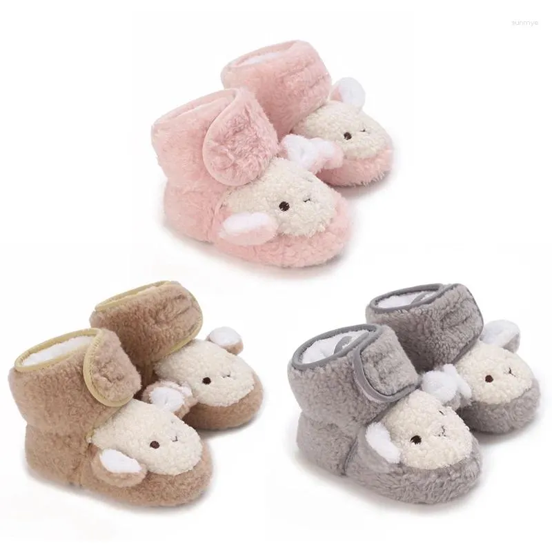 Stivali 3D Cartoon Bear Baby Snow Winter Peluche Stivaletti caldi Born Infant Girls Boys Scarpe da passeggio per bambini con fondo morbido antiscivolo