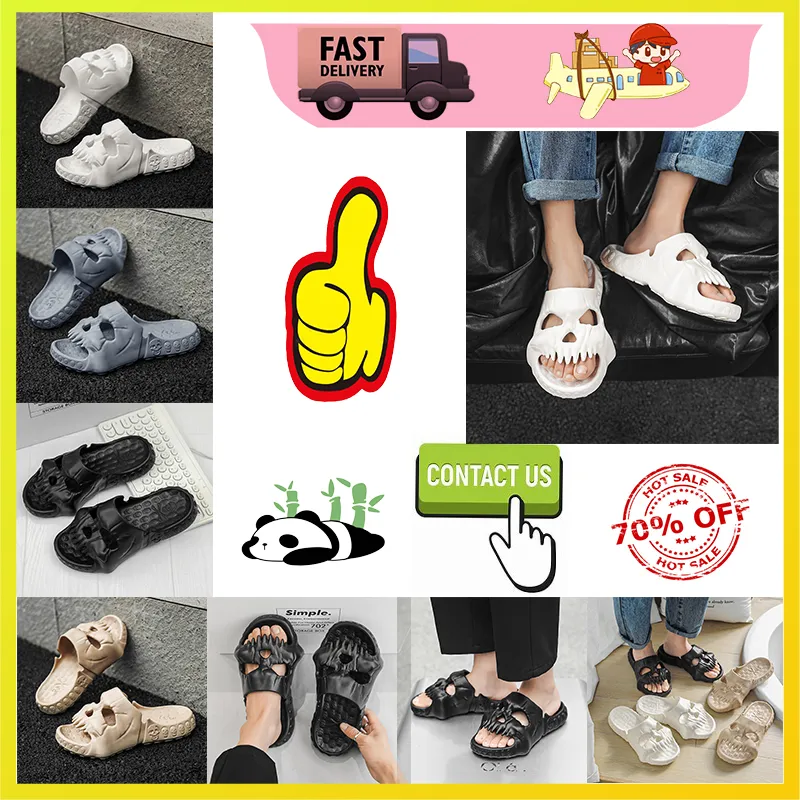 Plataforma casual Cabeza de esqueleto Divertida Una palabra Zapatillas de arrastre Mujer Peso ligero resistente al desgaste transpirable Cuero suelas blandas de goma sandalias Verano