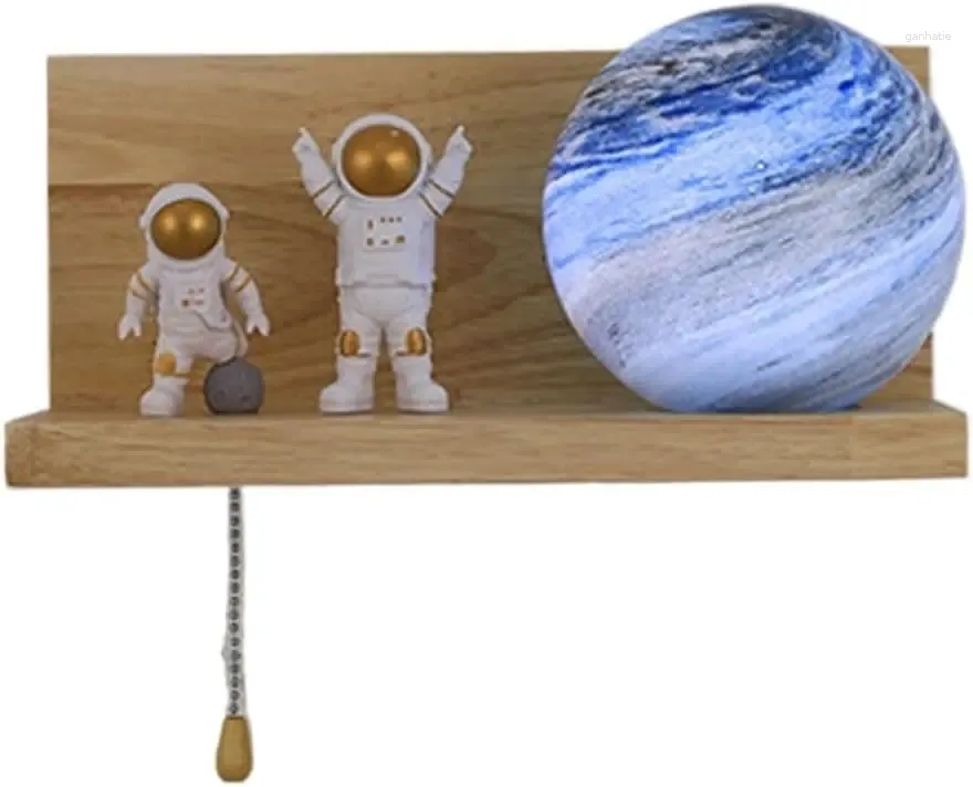 Lampada da parete Planet LED Sconces Creative Wooden Moon Camera dei bambini Galaxy Lights Living Aisle Boy Girl Comodino Pat