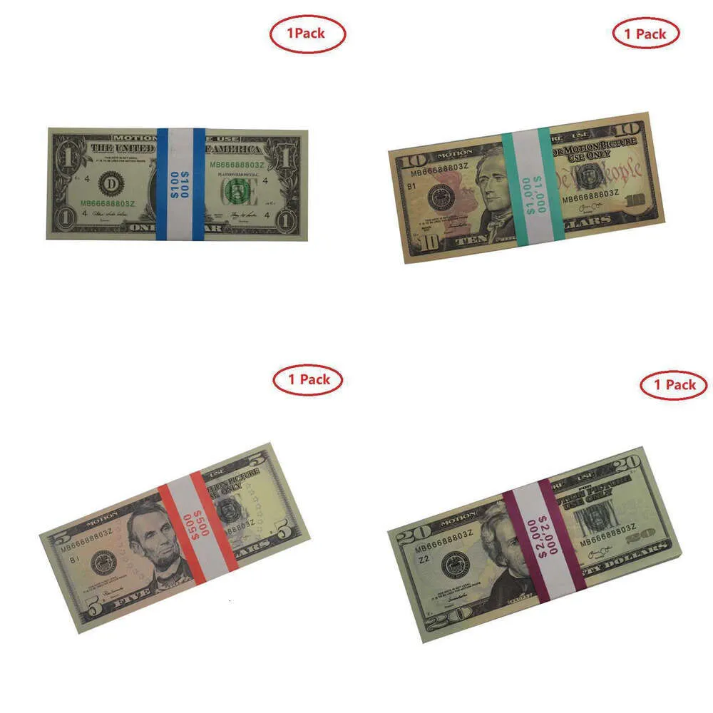 Replica US Party Fake Money Kids Spela leksak eller familjespel papper kopia sedlar 100 st -pack träning räknar film prop 20 dollar f208s 1nvvffzmj