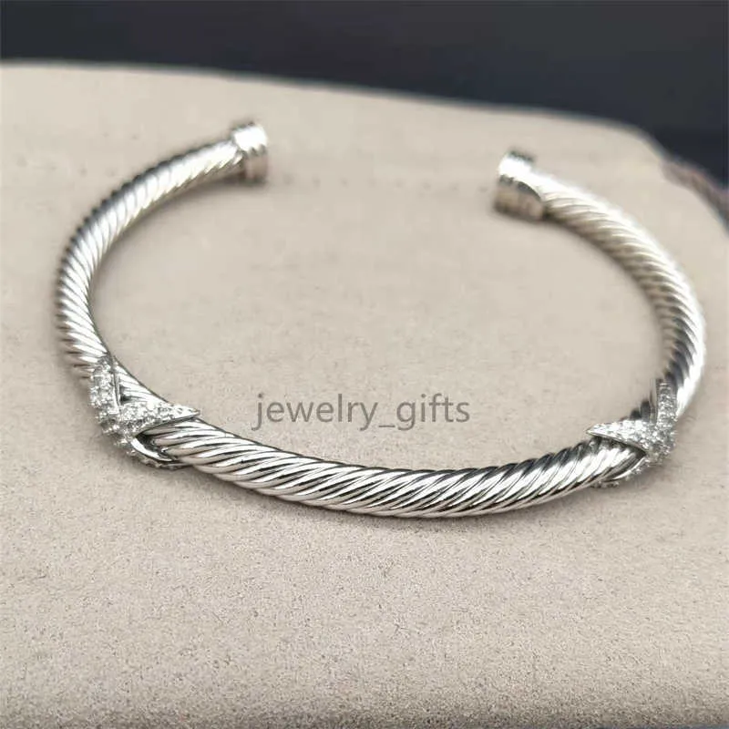 Classic Dy Luxury Designer X Bangle Cable Pearl Loop Bracelet Women Fashion Cuff Twist armbanden Sieraden 14K PLATED Wedding Gifts 5mm 4 mm dik