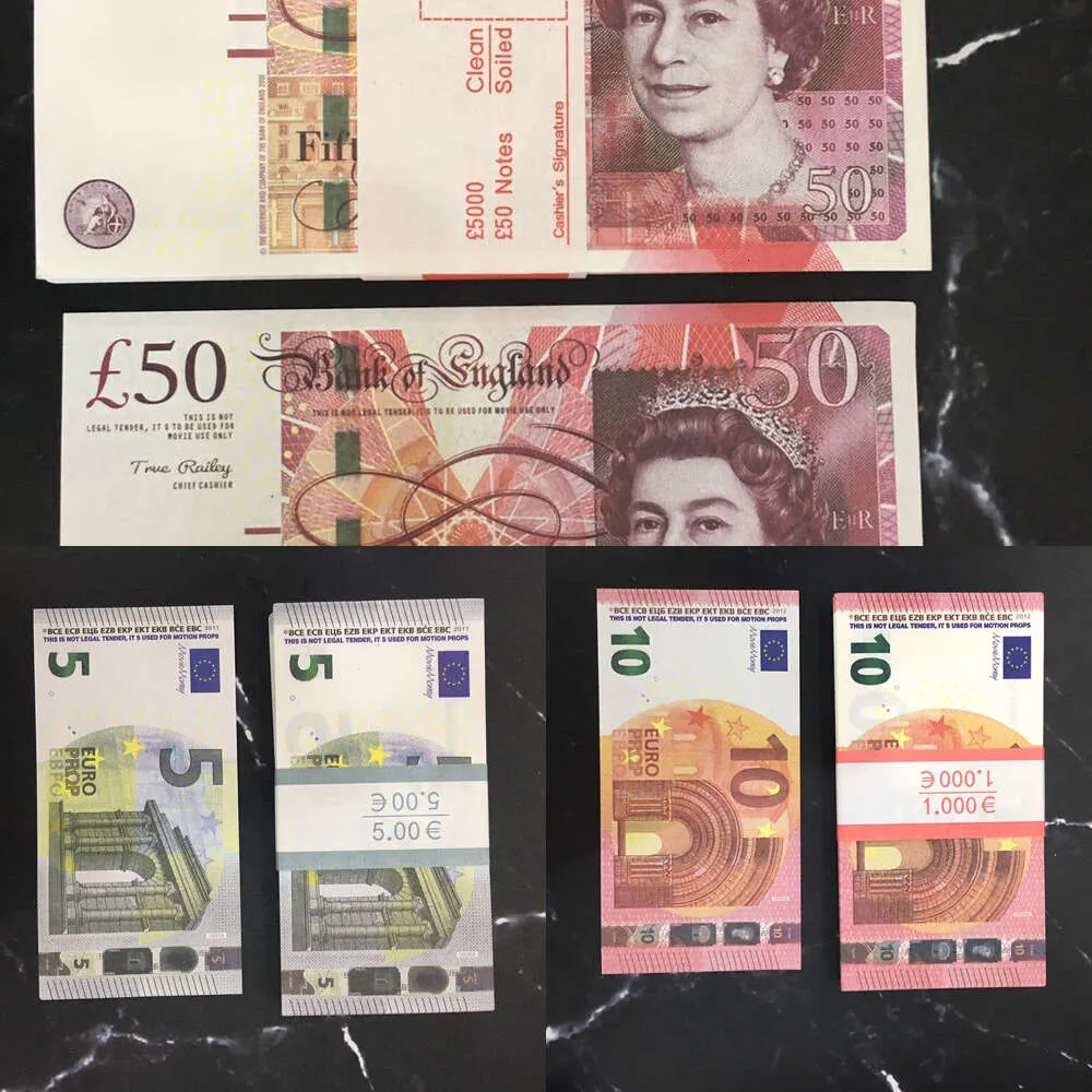 Prop Money Toys UK Euro dolara funty GBP Brytyjczycy 10 20 50 Pamięci fałszywe notatki zabawka dla dzieci Prezenty świąteczne lub film wideo 1002267579mm40mm40y95k7lvk