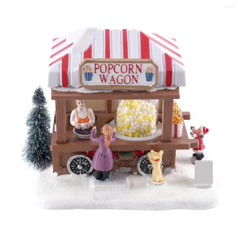 Decorative Figurines LED Lighted Houses Multicolored Christmas Vacation Village With Music Popcorn House