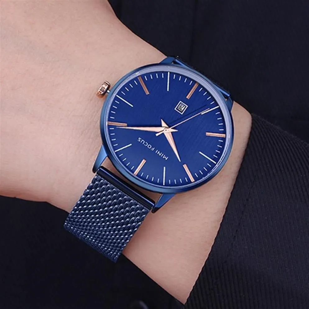 Лучшие мужские часы с синим ремешком, водонепроницаемые кварцевые часы с датой, мужские наручные часы из цельной стали, мужские наручные часы209o
