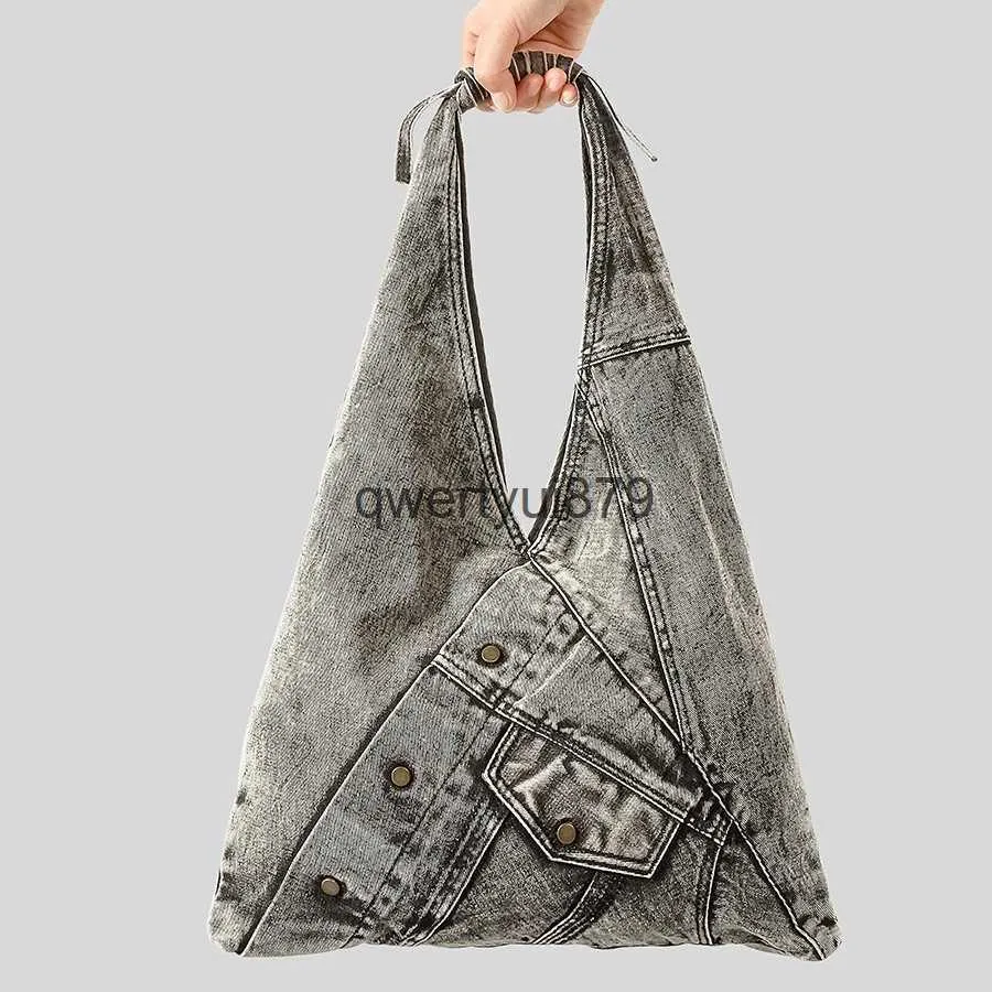 Shoulder Bags Vintage Rivet Denim Women Soulder Designer Jeans Lady andbags Casual Simple Y2K Large Tote Sopper Purses 2024H2421