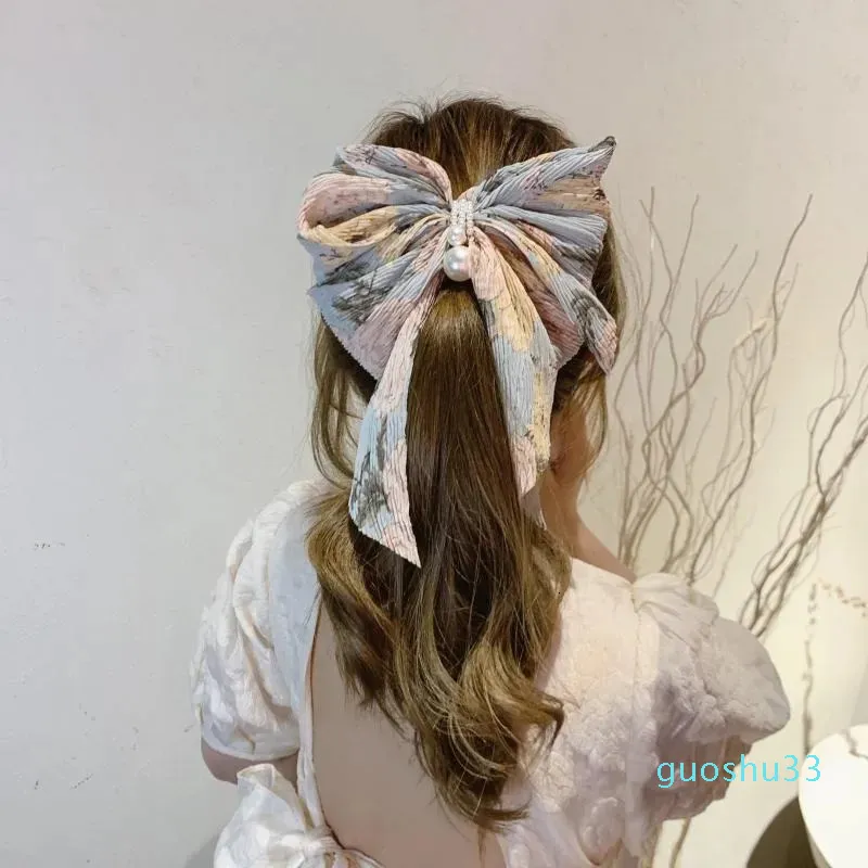 Headwear Hair Accessories Floral Print Bowknot Hairpins Oversized Women Clips Girls Sweet Solid Hairgrips Bows Spring Clamp