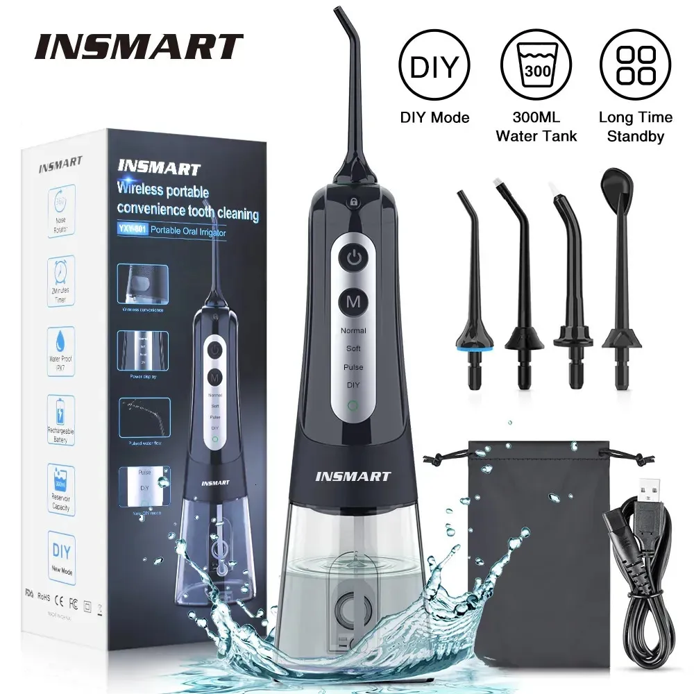 INSMART Oral Irrigateur Dentaire Flosser Dentaire Blanchiment Des Dents Étanche Portable Jet D'eau Dentaire 300ML Dents Cleaner240129