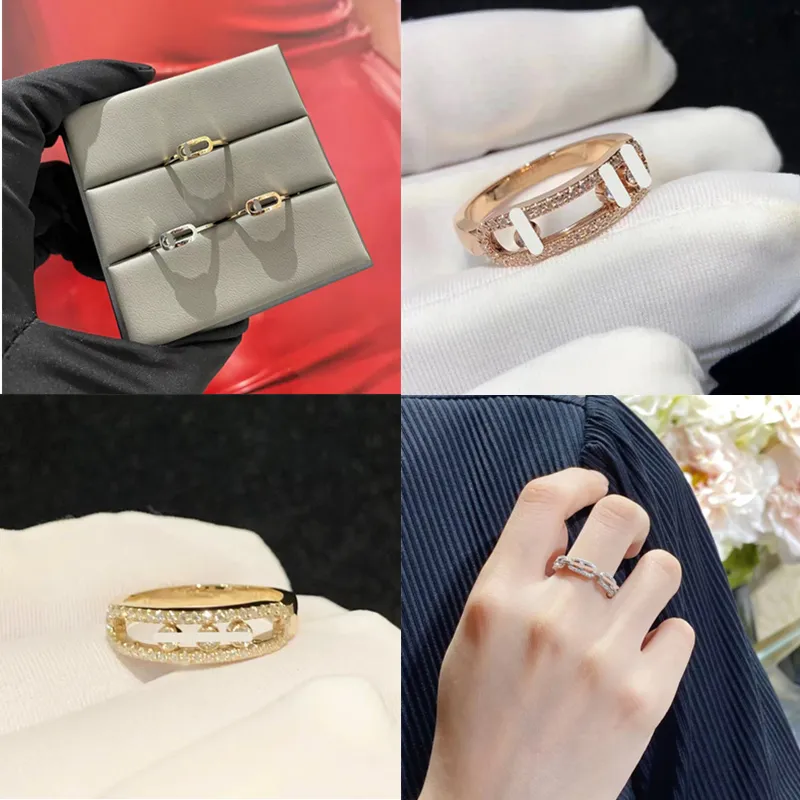 2024 Designer Classic M Series Band Ring Rose Gold Gold Sliding Move Three Diamond Women Personality Jewelry Party Luxury Lovers Gift