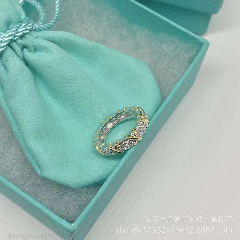 TiffanyJewelry Gold Collier Designer pour femmes bijoux joyaux S925 STERLING Silver High Edition Diamond Cross Ring Fashion Simple Birds Nest Ring