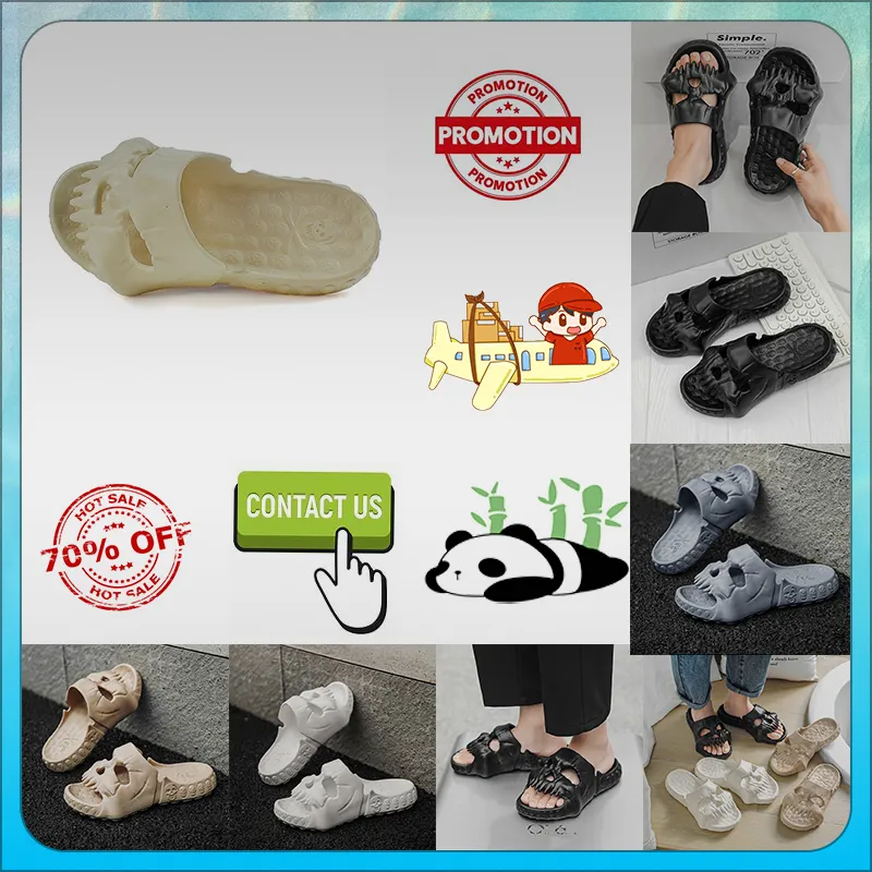 Designer Casual Platform Skelet Hoofd Grappig Eén woord Drag Slippers Vrouw Lichtgewicht slijtvast ademend Leer rubber zacht Plat Zomer