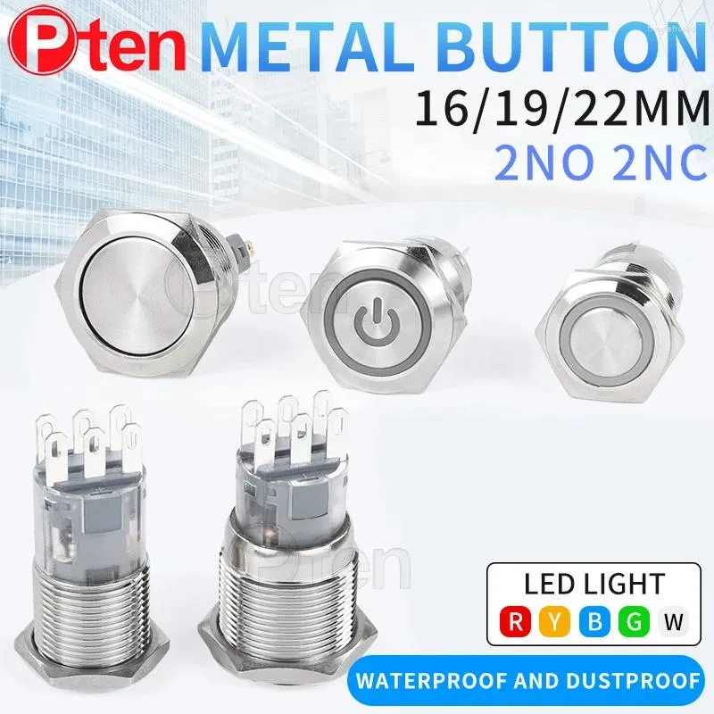 Akıllı Ev Kontrolü 2No2NC 16/19/22mm Su Geçirmez Metal Push Düğme Anahtarı LED Işık Anlık Araç Motor Gücü 3/6/12/2220V Gümüş 1NO1NC