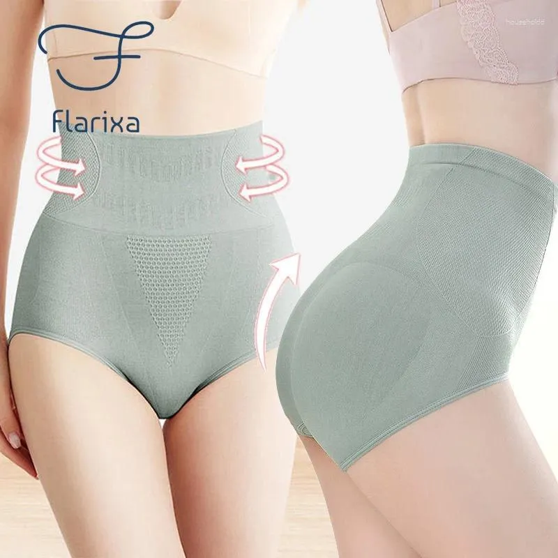 Women's Panties Flarixa Seamless High Waist Flat Belly Sheathing Briefs Antibacterial Cotton Crotch Thong Sexy HipLift Underwear