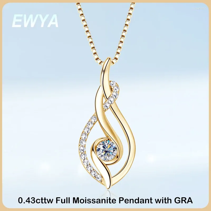 Hängen Ewya 2024 Trendy D Color 0.43Cttw 4mm Full Moissanite Pendant Necklace For Women Girls S925 Silver Diamond Neck Chain Halsband