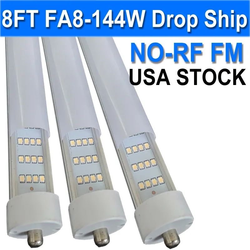 مصابيح LED 8ft ، 144W 14400LM سوبر مشرق ، ضوء النهار 6500K ، FA8 دبوس واحد صابرة أنبوب الصابرة ، T8 T10 T12 مصابيح الفلورسنت استبدال القابس وتشغيل USASTOCK